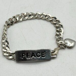 Vintage peace id silver chain bracelet with hanging heart charm bracelet